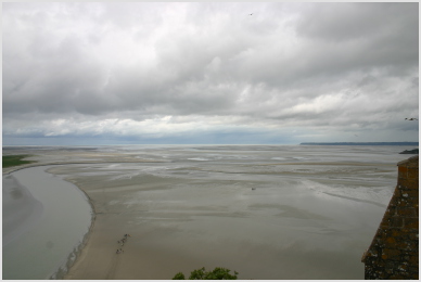 looking down across the beach